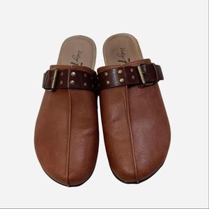 Vintage 7 eight Elsa Women's 9M Brown Slip On Clog Mules w/ Metal Studs Buckle